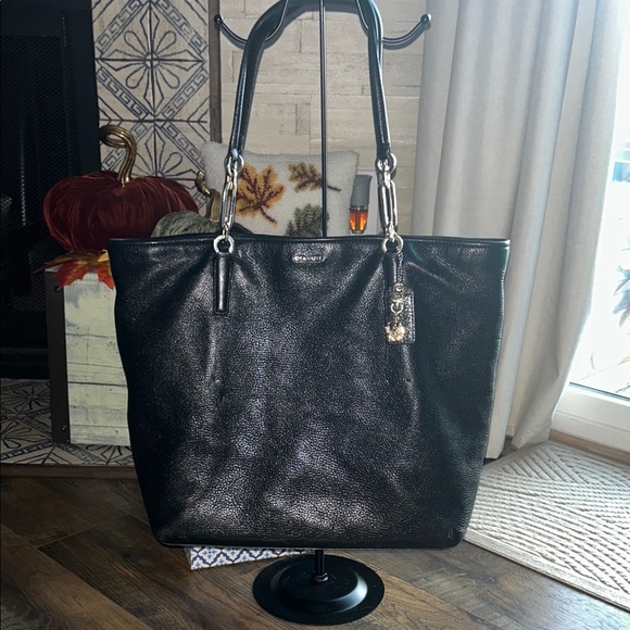 Coach Black Leather Tote with Gold Accents - Picture 1 of 8